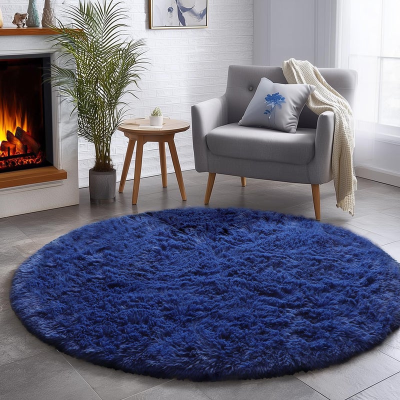 Amdrebio Navy Blue Round Rug 6Ft for Boys Bedroom, Large Fluffy Fuzzy Circle Area Rugs for Kids Playroom, Living Room Decor Aesthetic, Cute Shaggy Plush Floor Royal Dark Blue Carpet for Dorm Teen Baby Nursery - Image 4